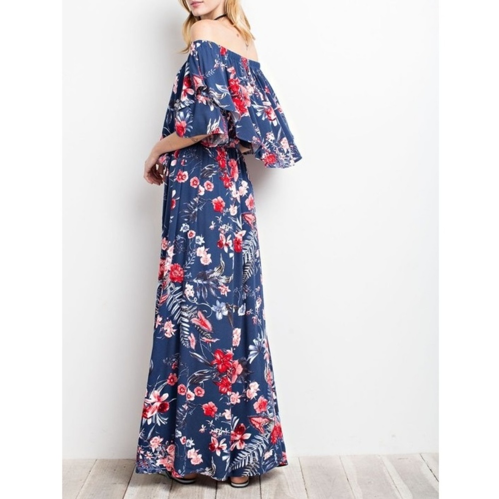 Floral Print Ruffle Off Shoulder Maxi Dress - Picture 6 of 8